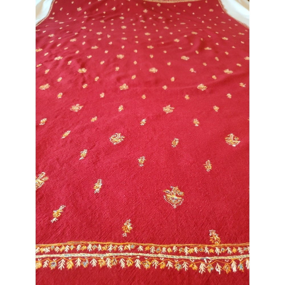 Vintage Gaurav Shawls Wool Hand Embroidered Long Fabric Red Abstract 36x75 - Picture 3 of 8
